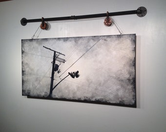 original painting large industrial wall art black pipe decor 24 x 48 jmjstudio fathers  day gift