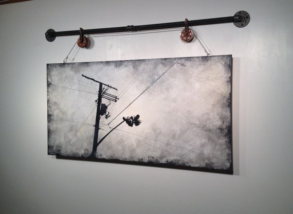 Original Painting Large Industrial Wall Art Black Pipe Decor - Etsy