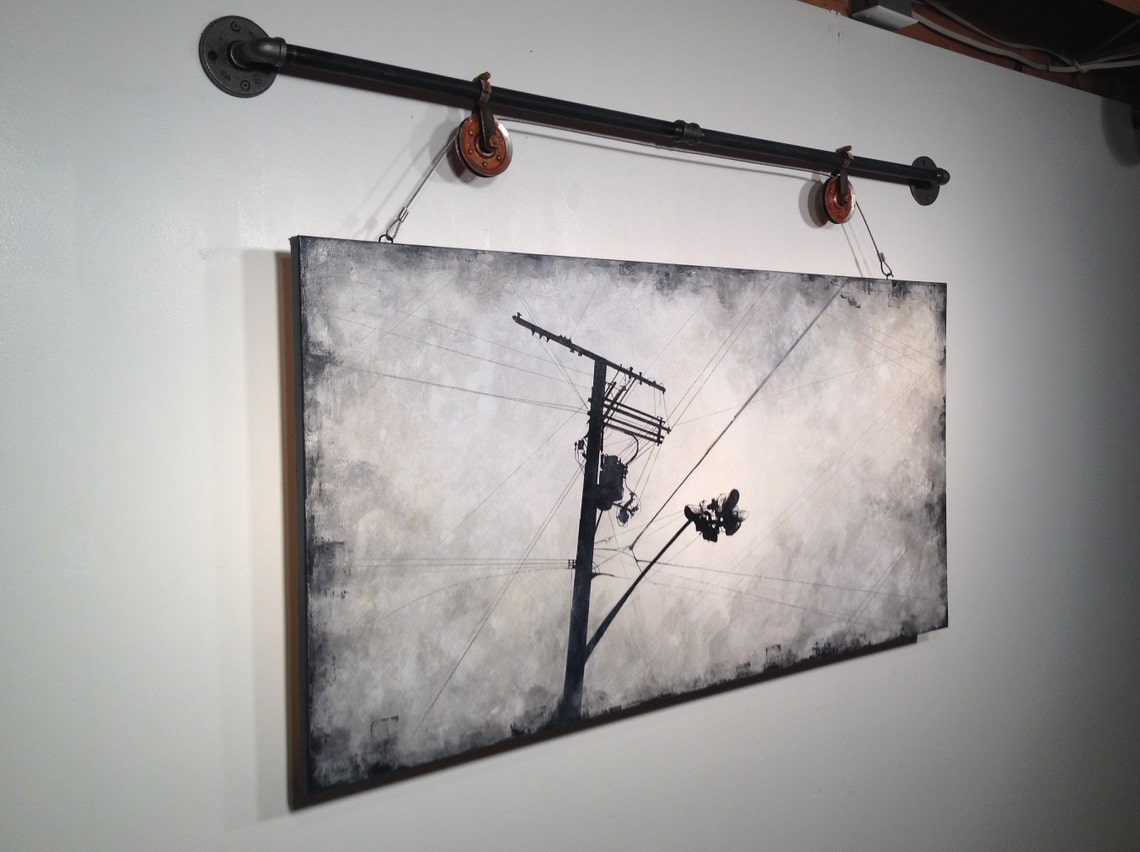 Original Painting Large Industrial Wall Art Black Pipe Decor Etsy