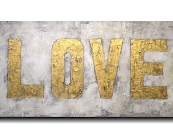 Original art, abstract painting, Large Gold wall art by JMJartstudio Rustic industrial decor