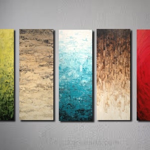 Large abstract painting Original 5 piece painting by JMJArstudio Industrial wall art Home decor Dining room wall art image 1