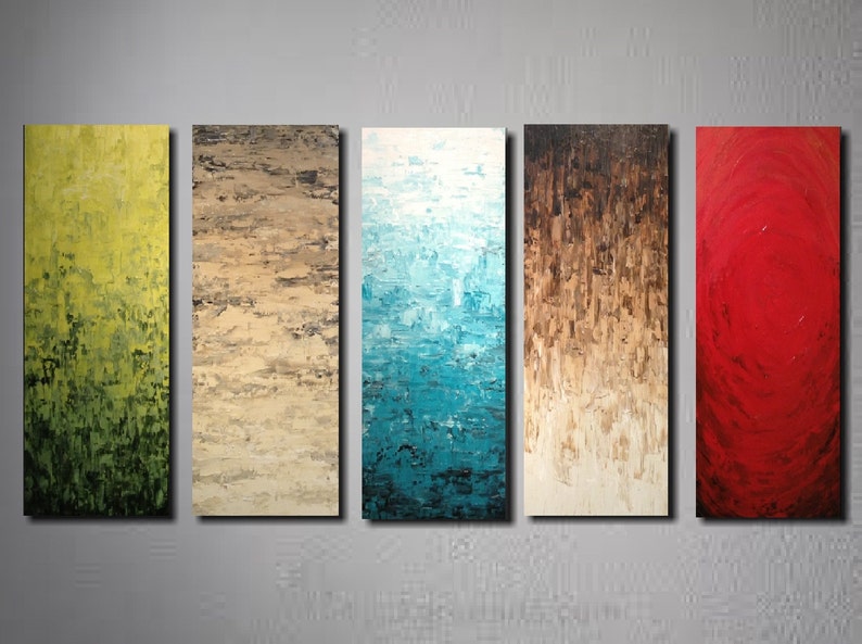 Large abstract painting Original 5 piece painting by JMJArstudio Industrial wall art Home decor Dining room wall art image 1