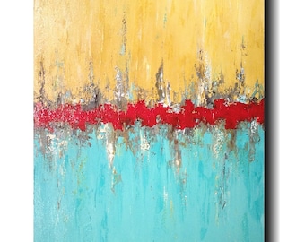 Original art, Large abstract, blue painting, industrial decor, by JMJArtstudio   Christmas