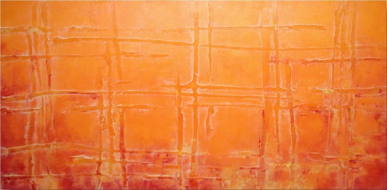 Original art, Large abstract orange painting by JMJartstudio, Industrial art, 48 inch painting image 2