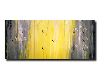 Original art, Large abstract, Braille painting,Gray and yellow, Industrial decor, by JMJartstudio