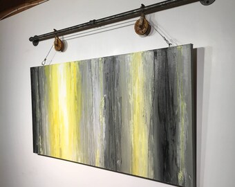 Original art , Large abstract painting, Industrial art by JMJartstudio, yellow and gray painting