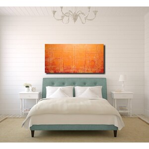 Original art, Large abstract orange painting by JMJartstudio, Industrial art, 48 inch painting image 3