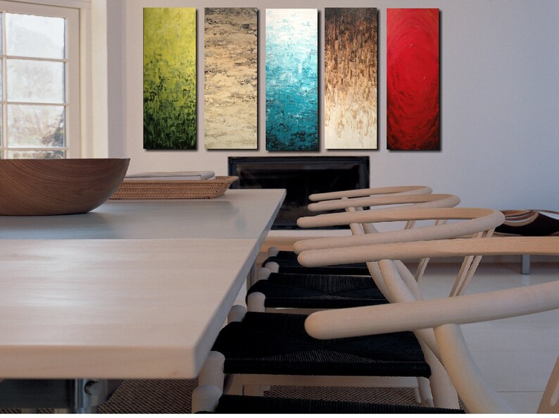 Large abstract painting Original 5 piece painting by JMJArstudio Industrial wall art Home decor Dining room wall art image 3