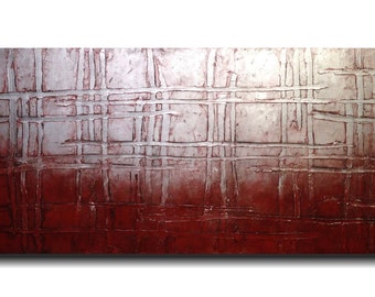 Pintura abstracta original Gran arte de pared rojo oscuro Arte de pared industrial rústico Regalo de cumpleaños para su decoración de oficina 24 x 48 pulgadas