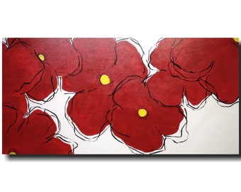 Large abstract red poppy painting JMJartstudio