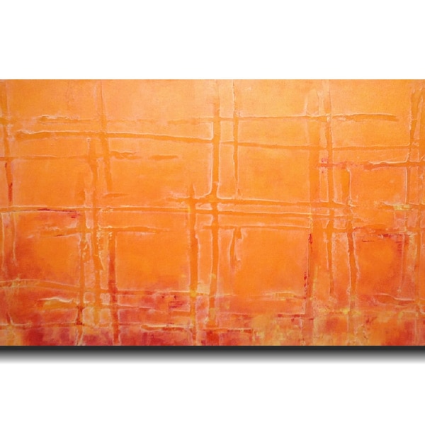 Original art, Large abstract orange painting by JMJartstudio, Industrial art, 48 inch painting