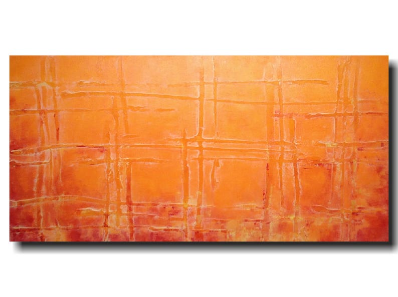 Original art, Large abstract orange painting by JMJartstudio, Industrial art, 48 inch painting image 1