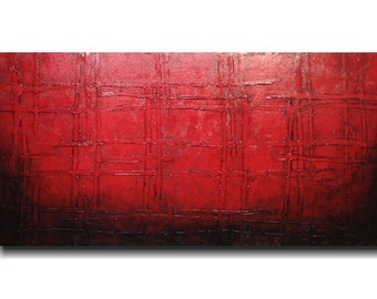 Pintura abstracta original Arte de pared roja rústica arte de pared industrial regalo de cumpleaños para su decoración de oficina 24 x 48 pulgadas