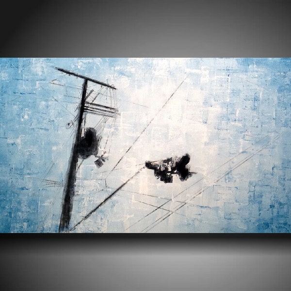 ORIGINAL Abstract Contemporary Fine Art Abstract Textured Painting modern 18 X 36 Inches  ------- Whats ahead---Sky blue