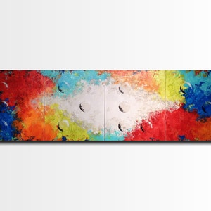 Original Large Abstract Braille painting 20 X 64 Inches-by Artist JMJartstudio Industrial Farmhouse decor ,LOVE Red and orange painting image 1