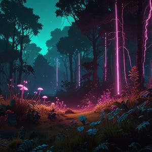 Steamwave Digitale Wandkunst | Retro Neon Cyberpunk Druck | Druckbares ästhetisches Dekor | Sofortdownload | Waldpunk 2