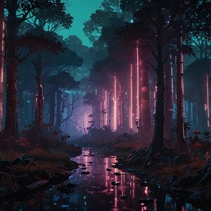 Steamwave Digitale Wandkunst | Retro Neon Cyberpunk Druck | Druckbares ästhetisches Dekor | Sofortdownload | Wald Glitch 2er Pack