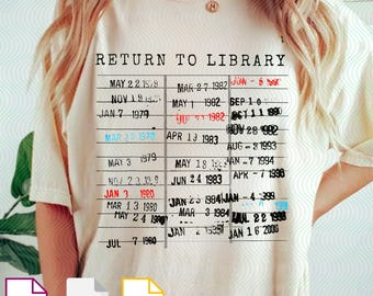 Return to Library PNG Svg For Circut, Vintage Library Card Design, Book Lover Digital File, Librarian Teacher Reader Sublimation Print