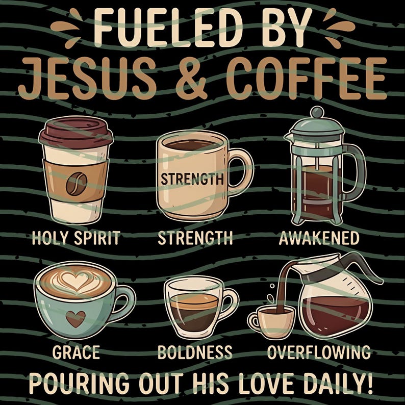 Fueled by Jesus and Coffee PNG Svg for Circut, Faith and Coffee Quote ...