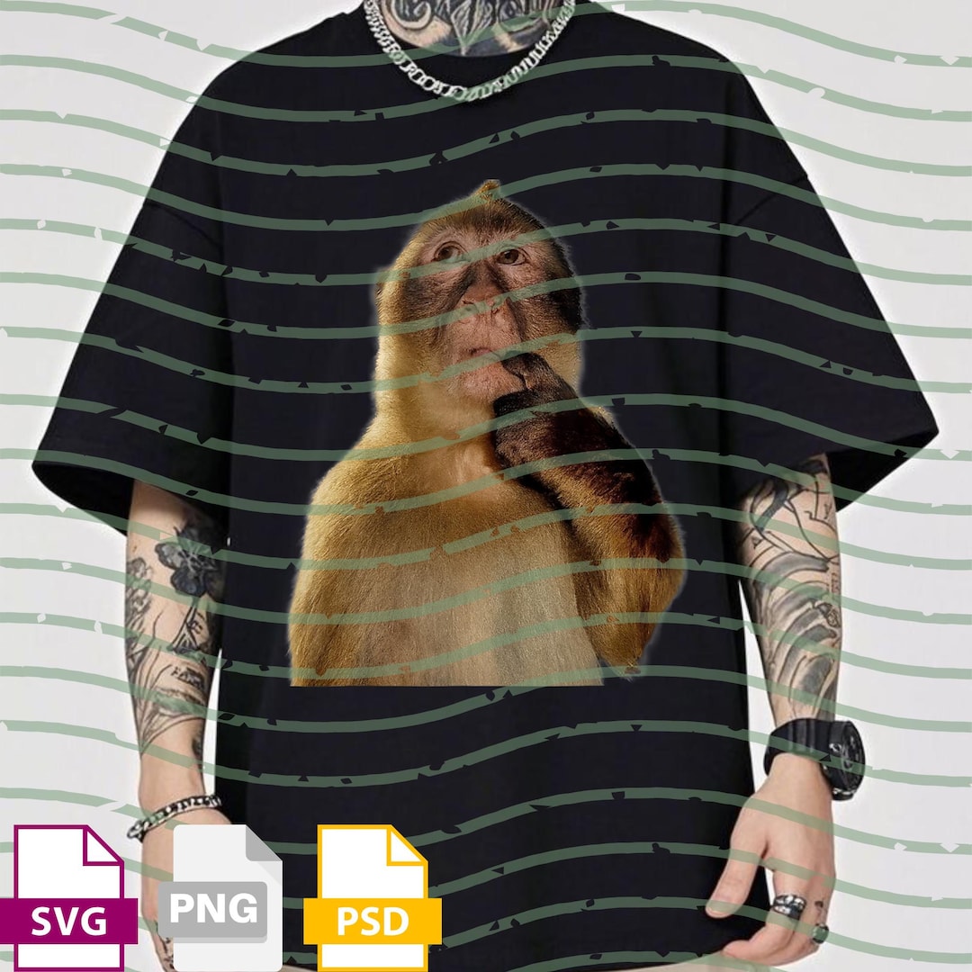 Thinking Monkey Meme PNG Svg, Funny Monkey Brainrot Graphic, Cute ...