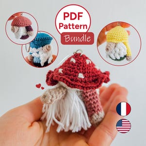 Aanpasbaar haakpatroon voor een paddenstoelkabouter &quot;Compose & Crochet&quot;, amigurumi voor beginners, PDF-tutorial om te downloaden in het Frans en Engels