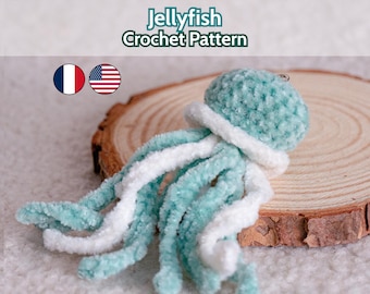 Crochet Jellyfish Pattern PDF, Beginner Amigurumi Keychain No Sew, Instant Download Tutorial in English and French