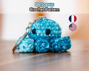 Schema all'uncinetto per polpo in PDF, portachiavi amigurumi per principianti, tutorial da scaricare in francese e inglese