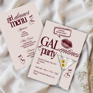 Editable Galentines Invitation, Editable Valentines Day Invite, Minimalist Galentine Invite, Girls Night Out Invite, Dinner Party Menu