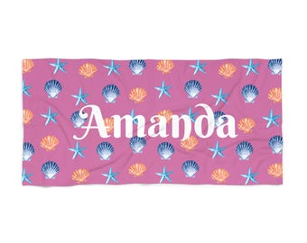 Toalla de playa personalizada, accesorio divertido para el verano, imprescindible para las vacaciones, ideal para días de piscina o playa, toalla con nombre personalizado, regalo perfecto