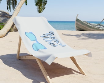 Beach Towel with "Beach Vibes" Blue Design - Ideal for Summer Days, Pool Parties, Vacations, Gifts for Beach Lovers, Fun Outdoor Use