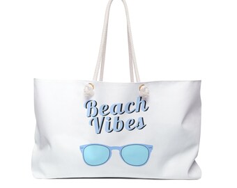 Beach Vibes Weekender Bag Blue - Perfect for Getaways, Travel, and Summer Fun, Ideal for Beach Lovers, Vacation Essentials, Tote