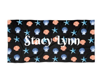 Toalla de playa personalizada, accesorio divertido para el verano, imprescindible para las vacaciones, ideal para días de piscina o playa, toalla con nombre personalizado, regalo perfecto