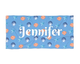 Toalla de playa personalizada, accesorio divertido para el verano, imprescindible para las vacaciones, ideal para días de piscina o playa, toalla con nombre personalizado, regalo perfecto