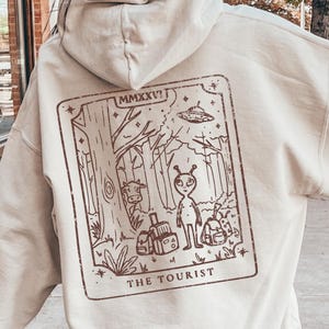 Personalised Birth Year Alien Tarot Hoodie, The Tourist Sci Fi UFO Alien Hoodie, Traveller Gift, Funny Alien Pullover Or Zip Up Hoodie