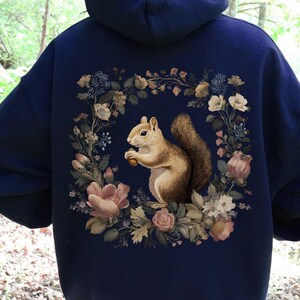 Vintage Cottagecore Squirrel Hoodie, Woodland Forestcore Sweatshirt, Spring Floral Top, Pullover Or Zip Up Hoodie