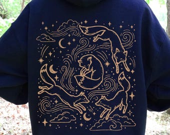 Felpa con cappuccio Volpi Fantastiche, Felpa con cappuccio Volpe Mistica, Felpa con cappuccio Volpe del Bosco, Regalo per Amanti delle Volpi, Felpa con cappuccio da indossare sopra o con cerniera