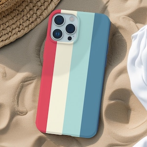 Sporty Retro Colorblock Stripe Phone Case, Vintage Bold Stripe Cover, Summer Phone Case, iPhone 16 15 14 13 12 11 8 Plus Pro Max Mini
