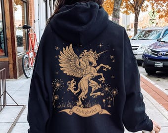 Celestial Pegasus Custom Unicorn Whimsical Pegasus Cottagecore Hoodie, Pretty Personalized Gift, Pullover Or Zip Up Hoodie