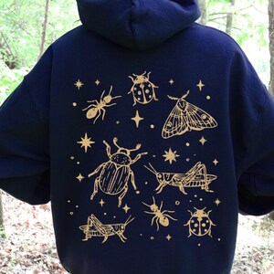 Felpa con cappuccio Celestial Insect Lover, Felpa con cappuccio Entomophile, Felpa con cappuccio Nature Insect, Felpa con stampa grafica vintage di insetti, Felpa con cappuccio o zip