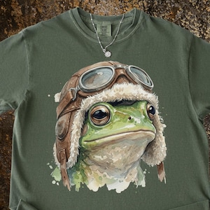 Frog Aviator Shirt, Funny Frog T Shirt, Cute Frog Tee, Frog Graphic Tee, Funny Animal Shirt, Kawaii Frog Tee