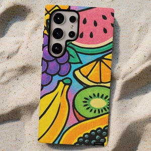Y2K Obstsalat Handyhülle, Helle Kawaii Banane, Kiwi, und Traube Art, Retro Neon Pop Style, Samsung Galaxy S23 S24 S25 Plus Ultra
