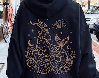 Capricorn Hoodie, Capricorn Zodiac Hoodie, Celestial Capricorn Sweatshirt, Astrology Hoodie, Pullover OR Zip Up Hoodie
