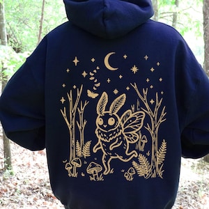 Mothman Hoodie, Celestial Mothman Sweatshirt, Cryptid Hoodie, Gothic Forest Hoodie, Unique Gift, Nature Pullover Or Zip Up Hoodie