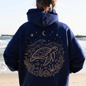 Felpa con cappuccio tartaruga marina celeste, felpa con cappuccio da spiaggia, felpa con cappuccio celeste, felpa con cappuccio animale, felpa con cappuccio natura, felpa con cappuccio pullover o con cerniera