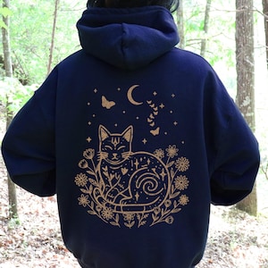Felpa con cappuccio Celestial Cat, Felpa Cottagecore Cat, Felpa con cappuccio Moon And Stars, Maglione Celestial Cat, Felpa con cappuccio Cozy Witch, Felpa con cappuccio Pullover o Zip