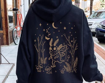 Moletom com Capuz do Homem-Mariposa, Moletom Celestial do Homem-Mariposa, Moletom com Capuz de Criptídeo, Moletom com Capuz da Floresta Gótica, Presente Exclusivo, Moletom com Capuz ou Pulôver com Zíper da Natureza