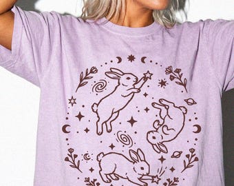 Comfort Colors Bunny Rabbits Starlight Triplets T-shirt, Cottagecore Bunny Shirt, 100% Cotton Rabbit Tee, Short Or Long Sleeve Tshirt