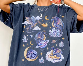 Comfort Colors Dragons In The Clouds T-Shirt, Dragon Shirt, 100% Cotton Fantasy Creature Tee, Short Or Long Sleeve Tshirt