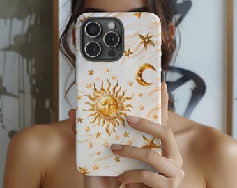 Rococo Gold Sun Moon Witchy Celestial Phone Case,  iPhone Case 17 16 15 Plus Pro Max, Samsung Galaxy S24 S25, Google Pixel 9 8 7 XL