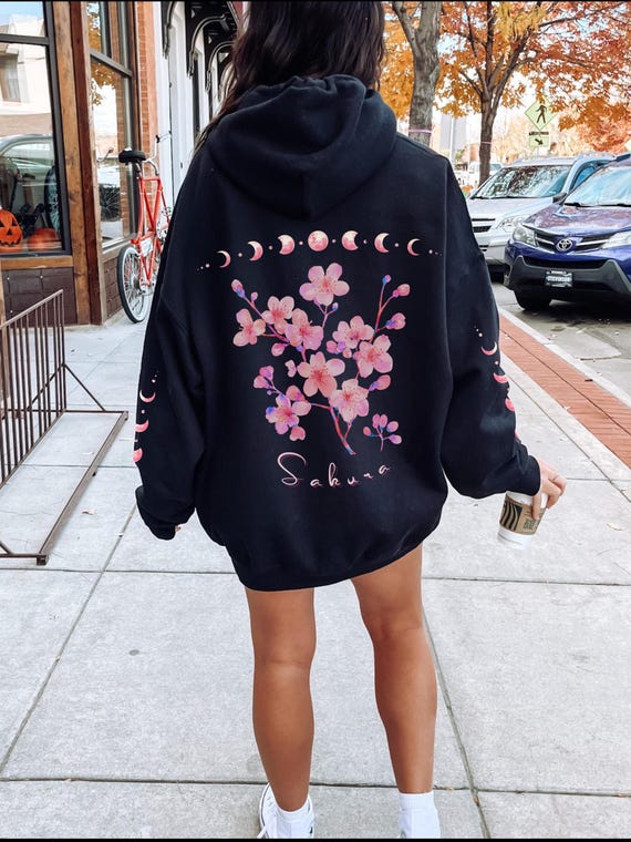 Sakura Cherry Blossom Festival Moon Phases Hoodie, Japanese 